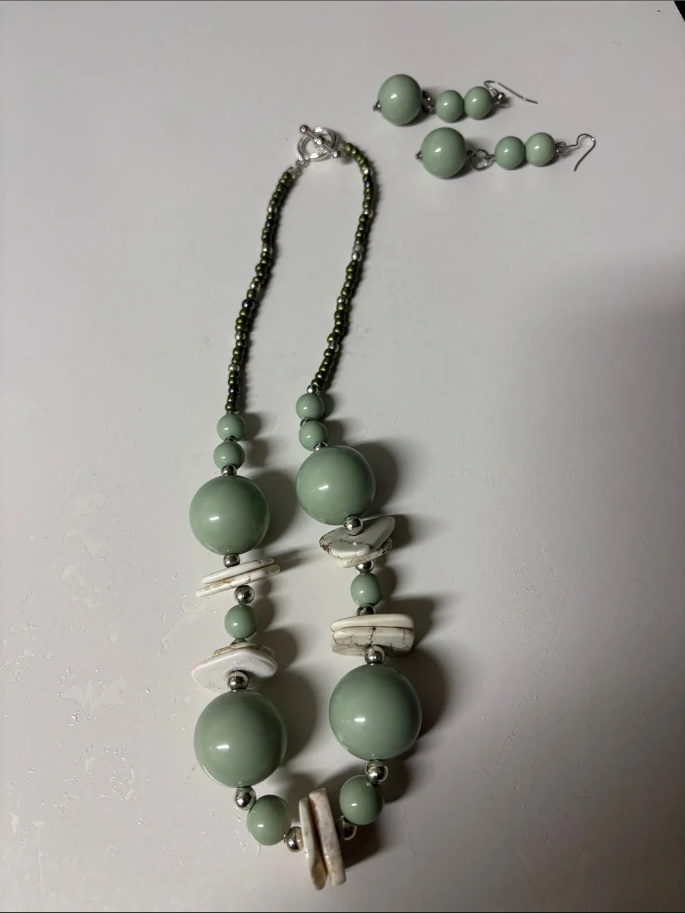 Mint Green Beaded Necklace and Earring Set